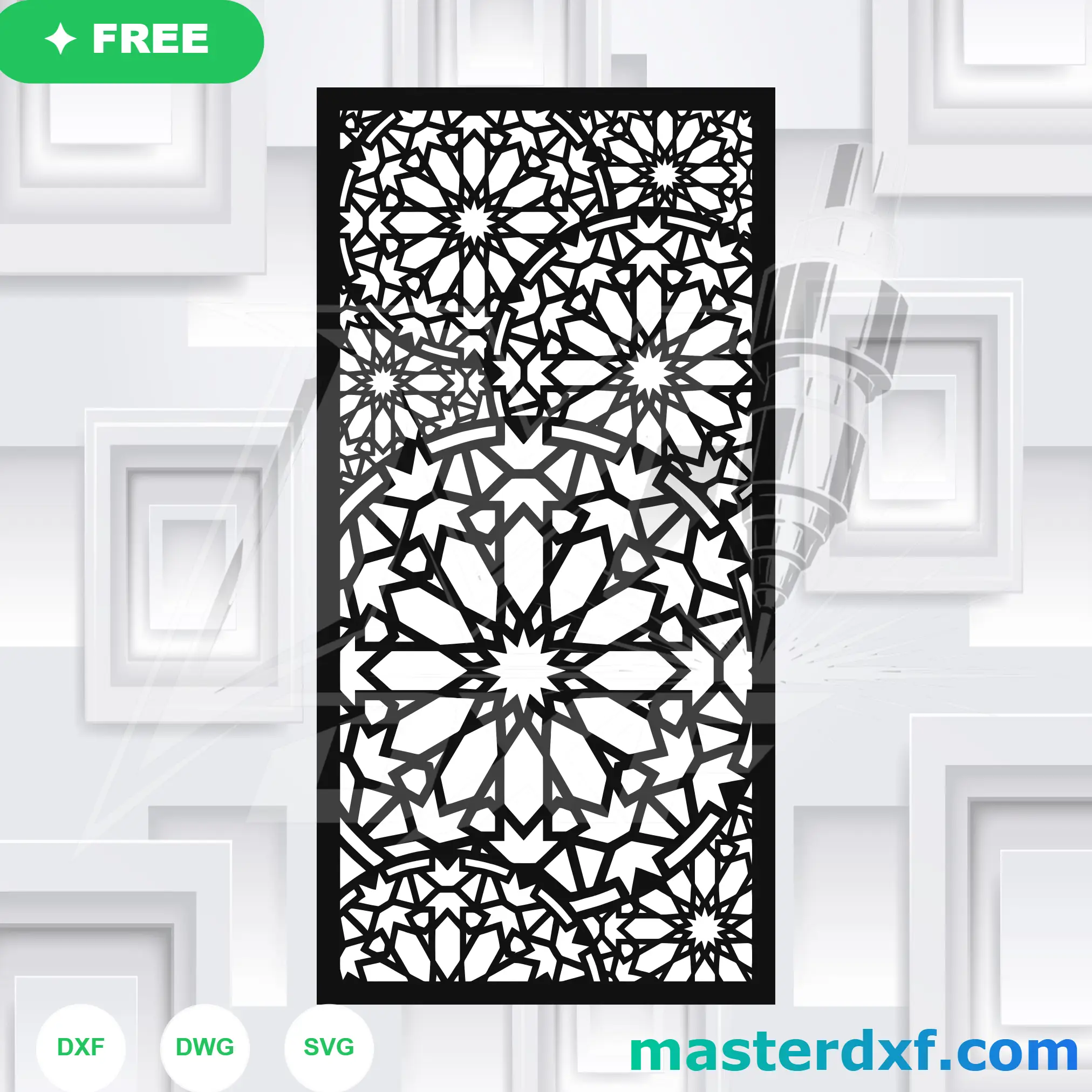 Overlapping Islamic Star Mandala Collage Privacy Panel DXF File